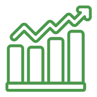Bar graph with arrow along the top going up to demonstrate economic well-being and participation.